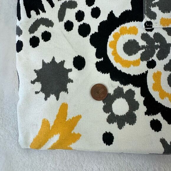 Pure Honey Reversible Canvas Market Tote Black Yellow Swirl Floral To Polka Dots - Picture 9 of 11